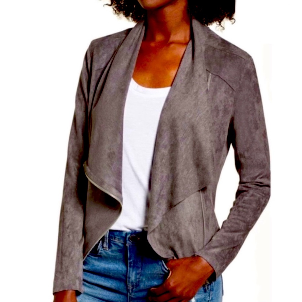 BLANK NYC FAUX SUEDE GRAY DRAPE ZIP DOWN JACKET XL